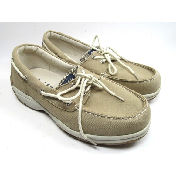 Ped Lite Canvas Boat Shoes Mens Size 8 M. Beige Excellent - Picture 1 of 7